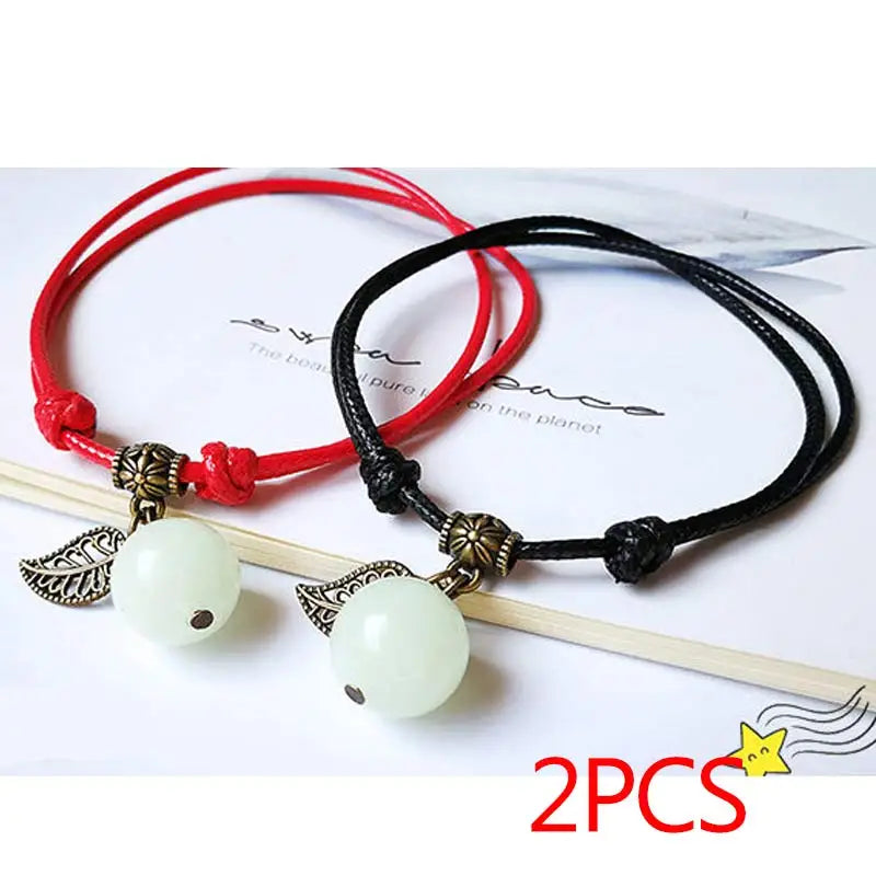 Bracelet for Women Glowing Gem Charm Jewelry Leather Rope Pendant Hollow Luminous Stone Pendant Necklace Gifts