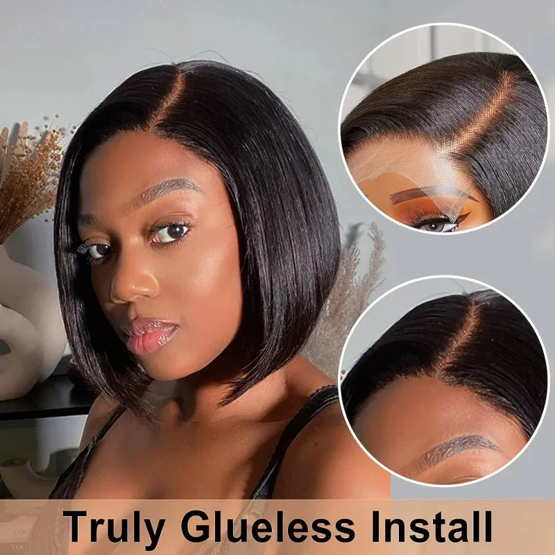 Natural Black Wig Short Bob Hair Synthetic Lace Front Wigs Heat Resistant Fiber Hair Glueless Soft Lace Replacement Wig Gifts