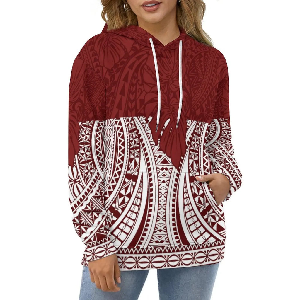 High Quality Hoodies Men Polynesian Tribal Design Red Oversized Hoodie Unisex Streetwear Hoodie