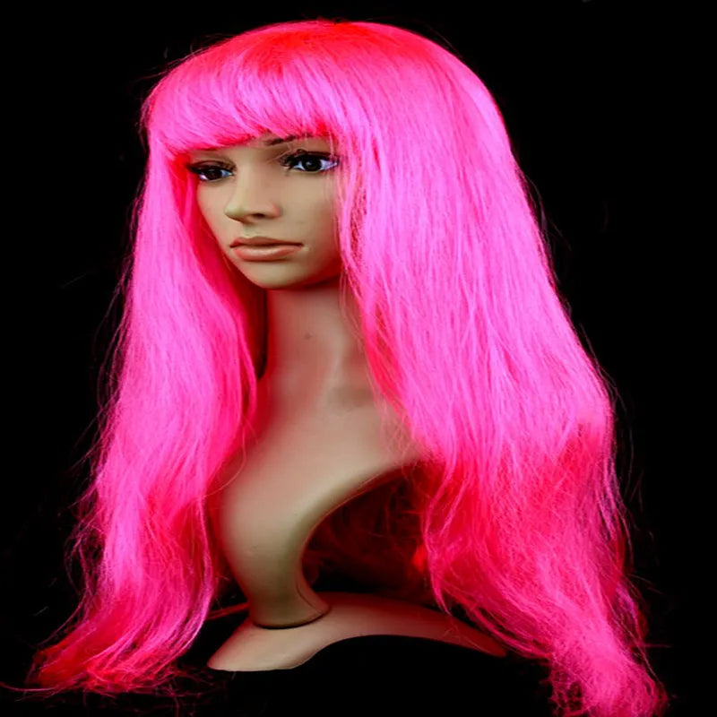 Lady Women Carnival Long Straight Hair Wig For Cosplay Girl Birthday Party Pink 60Cm Comic and Animation Hair With Oblique Bang