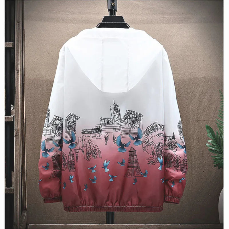 Women Basic Jackets Summer 2026 Print Colorful Oversize Print Thin Windbreaker Women Hooded Jacket Coat Zipper Woman Veste Femme