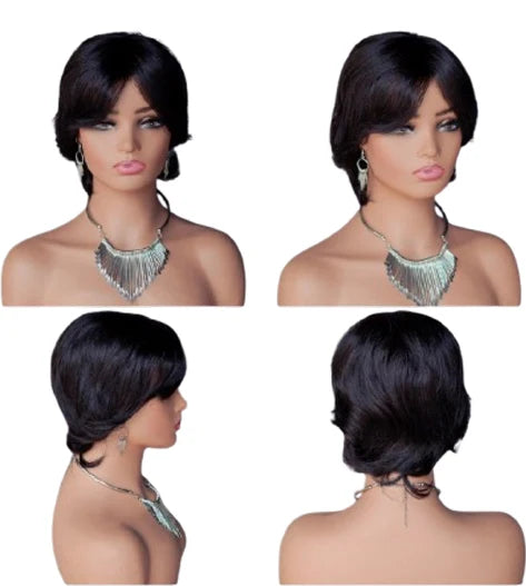 6 Inch Soft Natural Wave for Pixie Wig 100% Raw Indian Virgin Human Hair Easy Wear 6 Colors to Choose Full Machine-Made