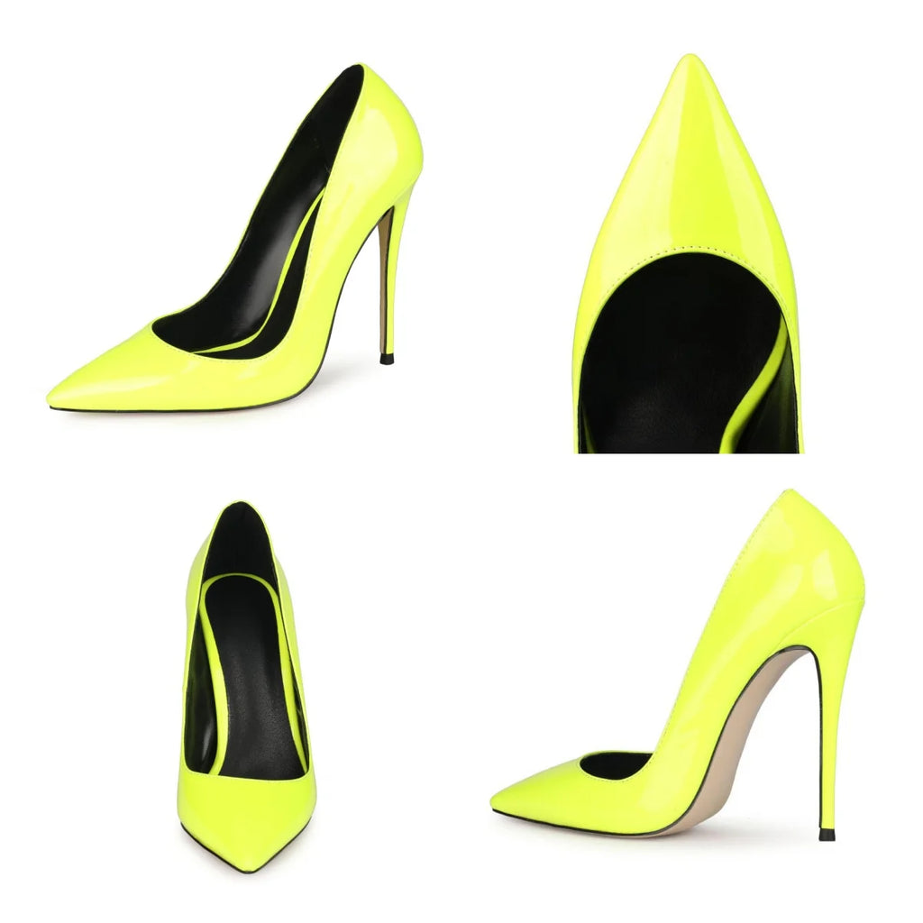 2021 Sexy Pointed Toe Jelly Patent Leather High Heels Pump Stilettos Sharp High Heels Dress Shoes for Women OEM Large Size 47