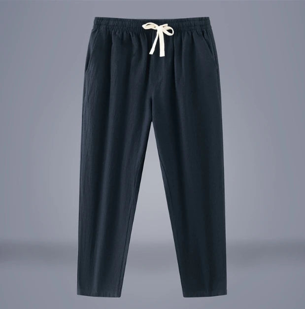 Liu Ming New Arrivals Spring Summer Men Casual Drawstring Solid Color Cotton Linen Pants Trending Trousers