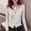 3, 2025 Autumn Women's New V-neck Sweater Long-sleeved Slim Knit Top Inner Shirt
