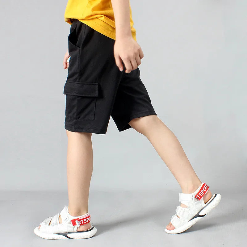 2026 New Summer Kids Boys Knitted Shorts Patchwork Striped Soft Cotton Sporty Shorts For Teenagers Big Boys 2-14 Years Wear