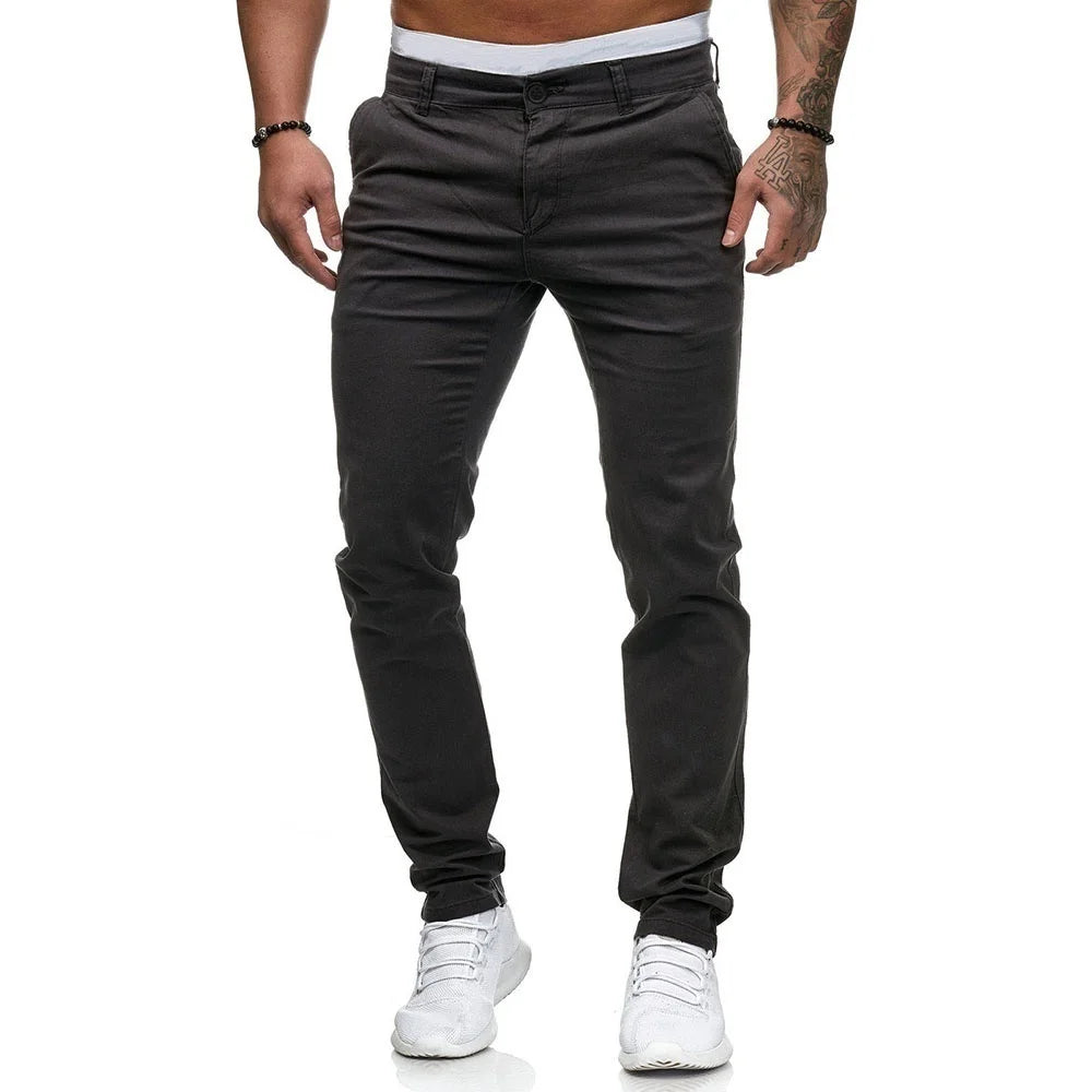 2022 New Men's Solid Color Casual Cotton Trousers Slim Straight Business Pants All-match Trousers