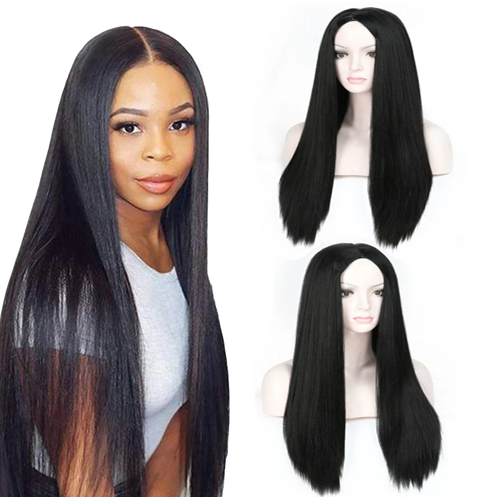 Black Bug 27# Wig Synthetic Heat Resistant Long Straight Middle Part Line Custom Cosplay Hair Wigs 28 Inches Party Hairpieces