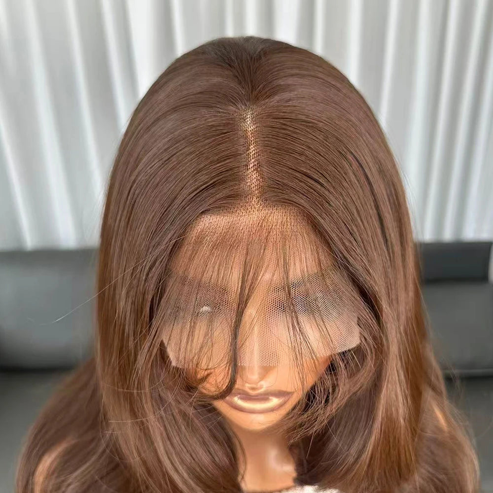 Long Body Wavy Brown Wigs Futura Fiber Hair 13X4 Heat Resistant Synthetic Lace Front Wigs for Black Women Pre-plucked Hairline
