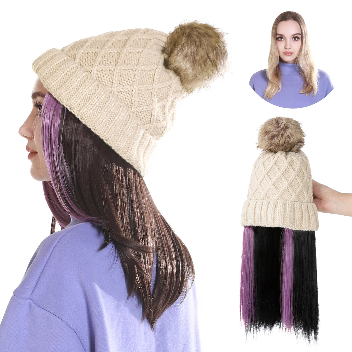 Wholesale Long Winter Hot Sale Beanie Hat Synthetic Fashion Hair 10 Inch Heat Resistant Silky Straight Wave 100% High