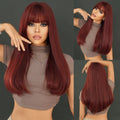 Burgundy Wine Red Wigs for Women Long Straight Wig with Bangs Natural Fashion Soft Cabello Natural Peluca