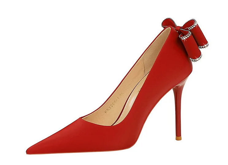 Designer Women's Pumps 20023 Satin Bow Shoes Female Sweet Stiletto Heels for Ladies