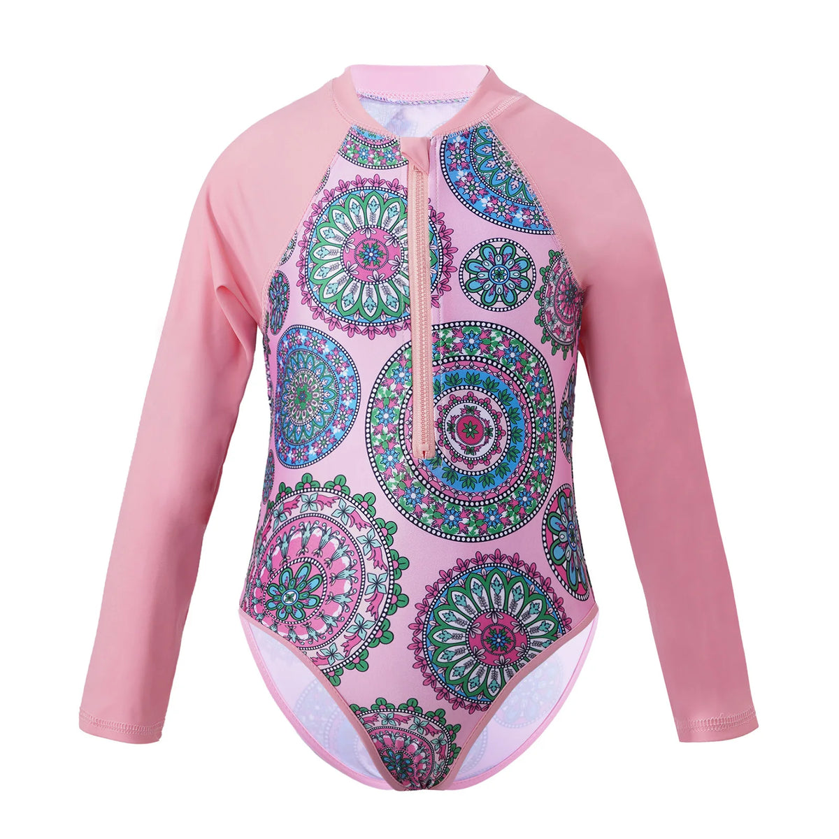 Kids Girls One-piece Swimsuit Long Sleeves Palm Printed Swimwear  Bathing Suit Sun Protection Rash Guard Surfing Diving Swim Top