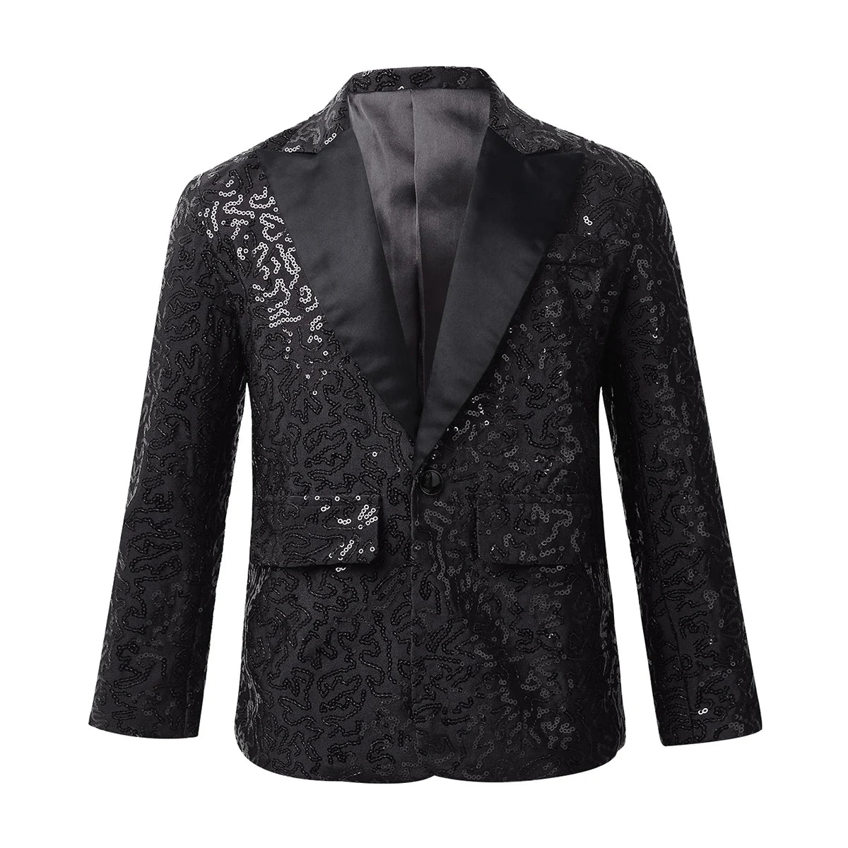 Kids Boys Shiny Sequins Lapel Jacket Coat Blazer Tuxedo Costume Modern Jazz Latin Dance Costume Party Performance Tuxedo Suit