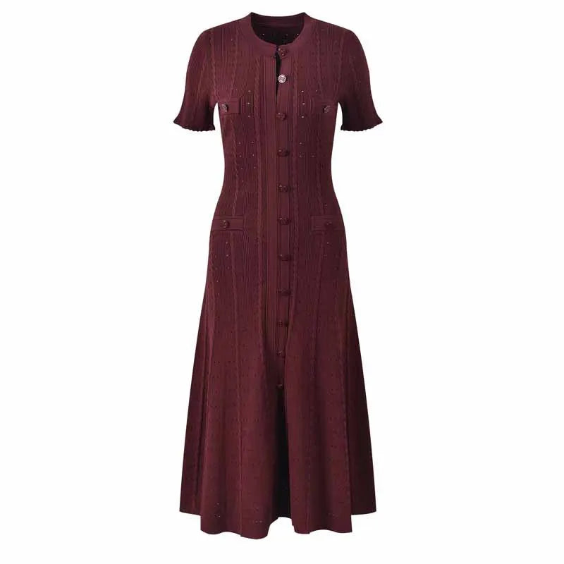 Summer Fashion Hollow Out Single Breasted Short Sleeve Knit Long Sweater Dresses
