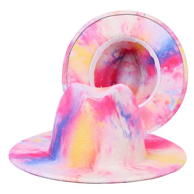 Fedora hat Women's hat wide-brimmed hat Fedora hat autumn winter men retro fashion tie-dye felt jazz Panama hat wedding hat