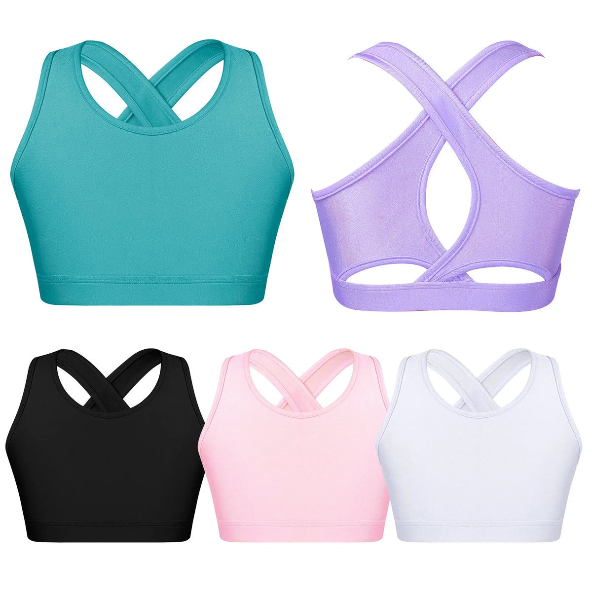 Kids Girls Sports Tracksuit Bra Vest Sleeveless Keyhole Back Camisoles Gymnastic Costume Street Dancewear for Running Gym Yoga
