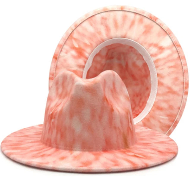 Fedora hat Women's hat wide-brimmed hat Fedora hat autumn winter men retro fashion tie-dye felt jazz Panama hat wedding hat