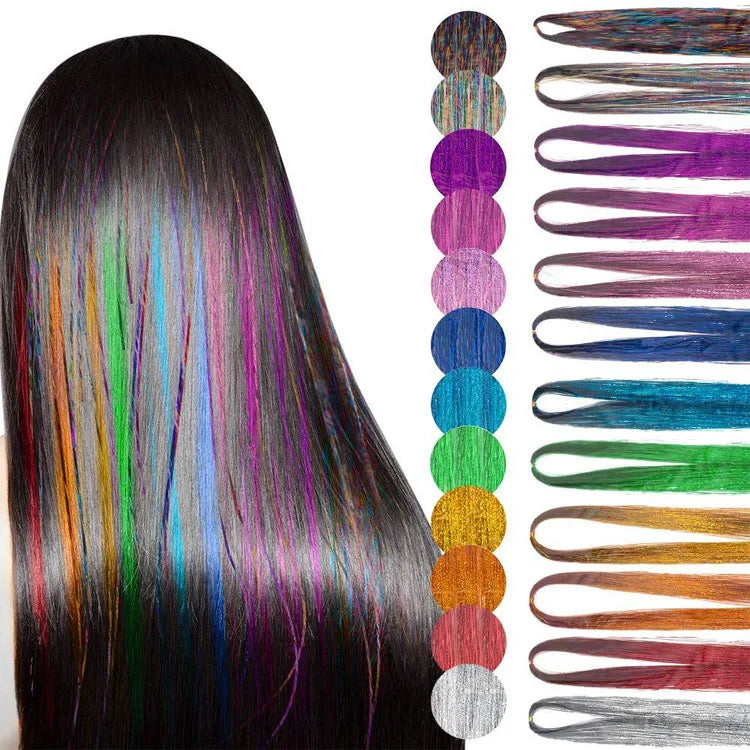 93cm Party Holographic Hair Accessories Glitter Hair Tinsel Sparkle Extensions 120Strands Bling Twinkle Hair Extension