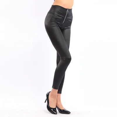 Women Leather Leggings Ventilation Zipper Top Quality Sexy Trousers PUHigh Waist Pants Black Legging