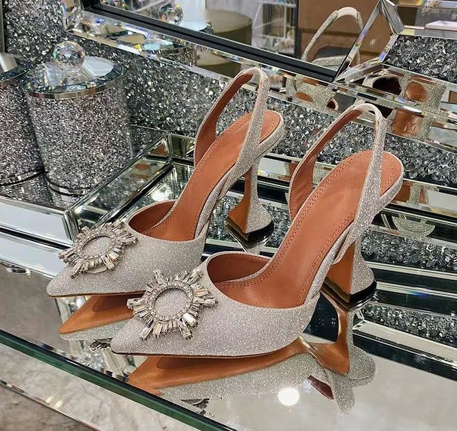 Luxury Chaussure En Talon Custom Slingback Diamond Fashion Kitten Comfortable Shoes Women Heels for Ladies