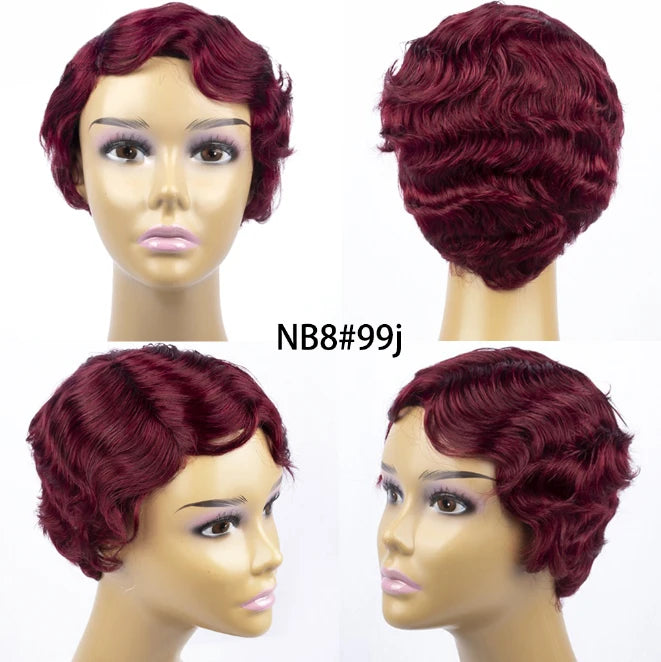 Brazilian Short Pixie Cut Wig Human Hair Wigs Really Cute Finger Waves Hairstyles for Black Women Full Machine Made Wigs