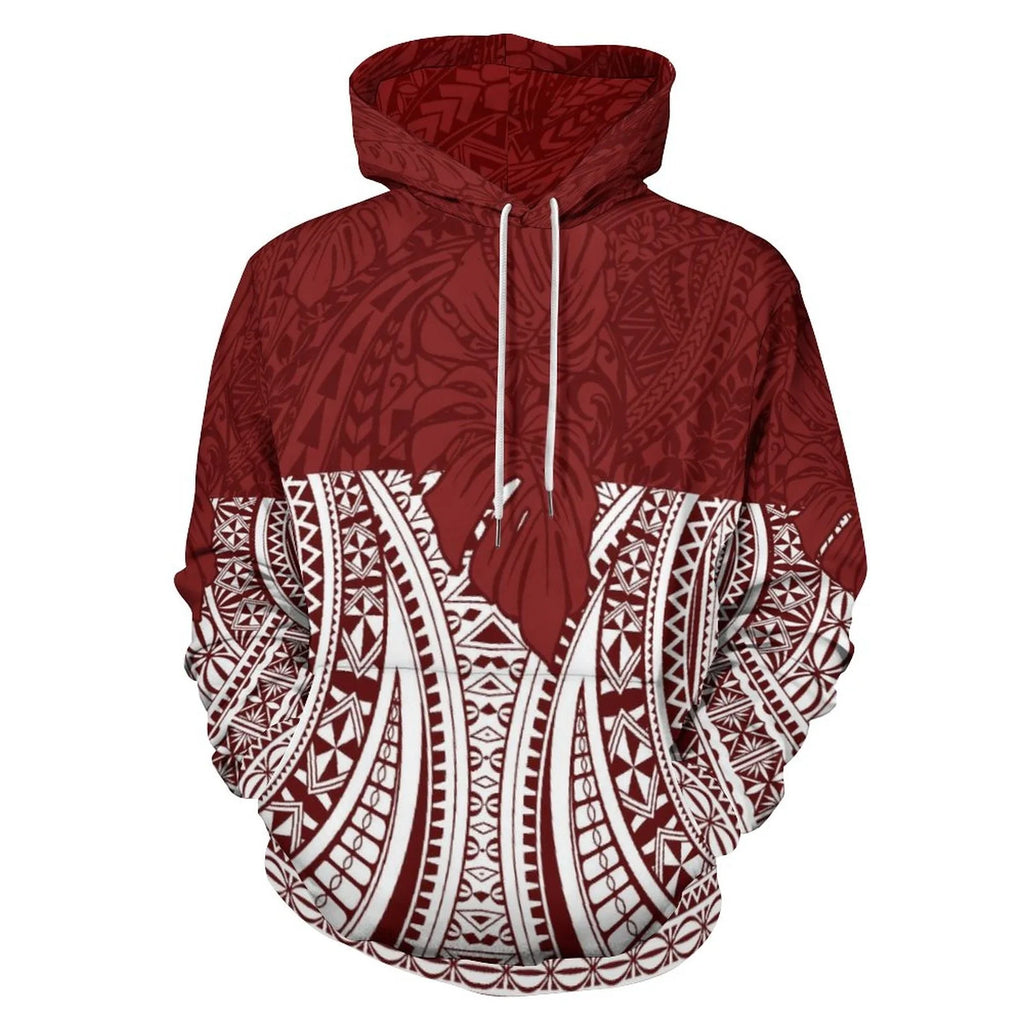 High Quality Hoodies Men Polynesian Tribal Design Red Oversized Hoodie Unisex Streetwear Hoodie