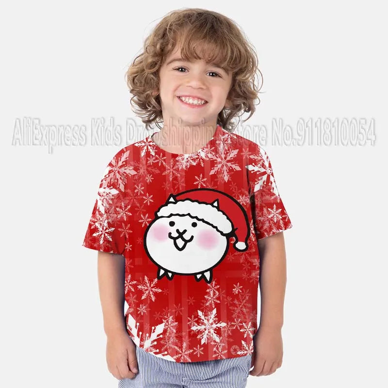 Kids The Battle Cats T Shirts Boys Girls Cartoon Game 3D Print Tshirts Summer Toddler Children Short Sleeve T-shirts Camiseta