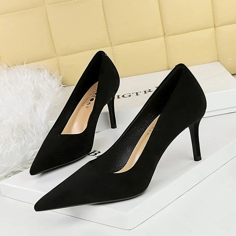 Y 34-43 Plus Size Fashionable Simple Pedicure Skinny Women's High Heels Stiletto Pumps Pointed Toe Single Shoes
