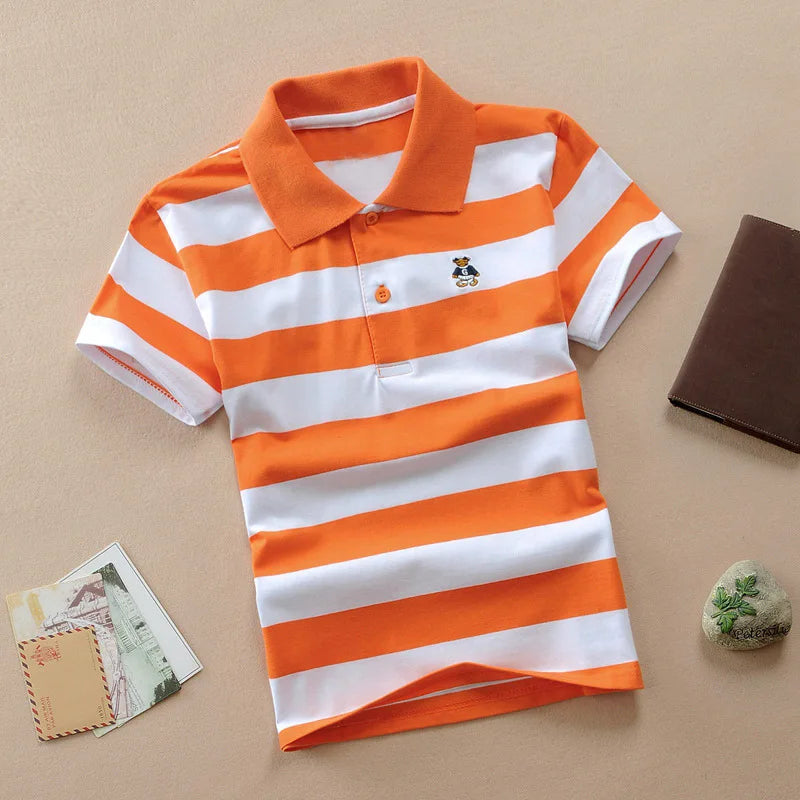 Kids Polo Shirts Summer Children's Short Sleeve Boys Top Polo Shirt Color Striped 2Y-12Y Teens Cotton Girls School Shirts