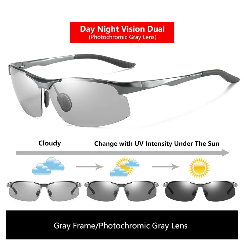 Sunglasses For Men Fashion Day Glasses For Night Vision Photochromic Outdoor Driving Rimless Male Polarized UV400 Lens VT2173