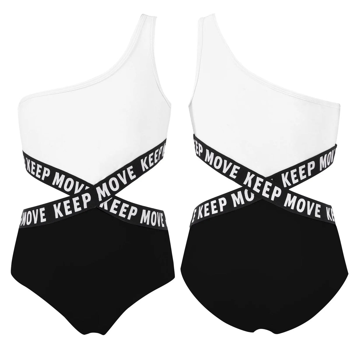 Kids Girls Hollow Out One-piece Swimwear Single Shoulder Letter Print Bodysuit Swimsuit Pool Bathing Suit Beachwear Sportswear