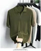2025 Men Summer New Knitting V-neck Thin Polo Shirt Male Short Sleeve T Shirts Men's Solid Color Casual Tops Tees