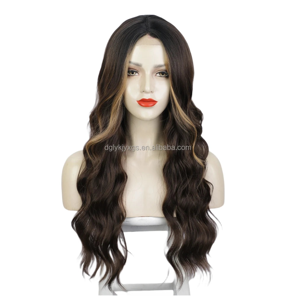 WL07 Small Area Lace Body Wave Synthetic Lace Wigs Lace Front Wigs Ombre Brown Mixed Blonde Water Wave Wig Women Hair