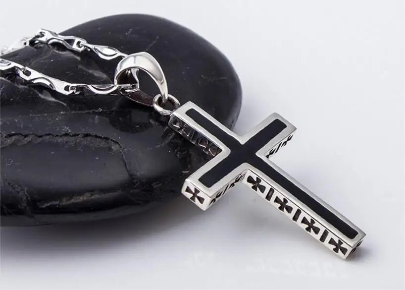 Trendy Black Cross Pendant Necklace For Men Choker Accessories Fashion Male Silver 925 Necklaces Jewelry Choker Women Bijou