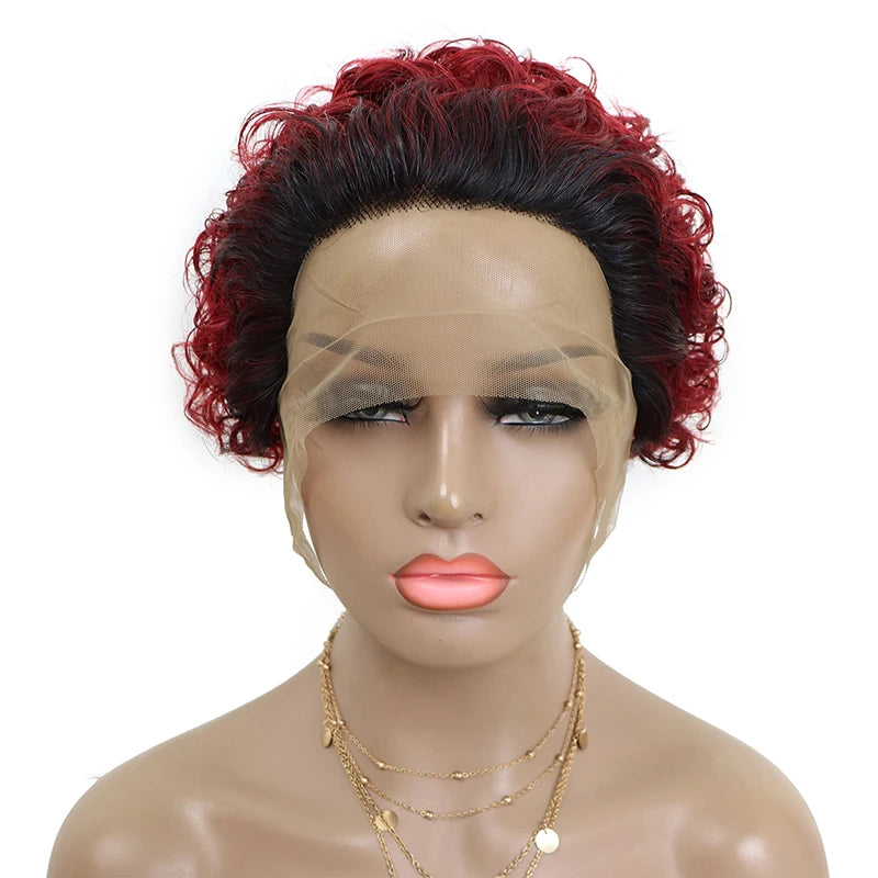 Wholesale  Virgin Brazilian Human Hair 13x4 Full Lace Frontal Wigs Short Pixie Cuts Color 1b/350 Curly Hair for Black Women