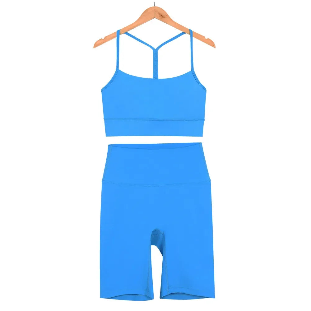 Women Yoga Sets Fitness Hotty Biker Shorts Sports Bra Vest Top High Waist Elastic Sportswear Cloth Running Workout Tracksuits