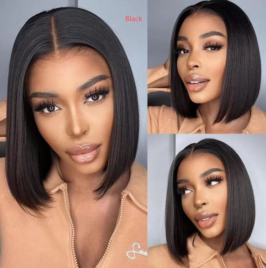 Natural Black Wig Short Bob Hair Synthetic Lace Front Wigs Heat Resistant Fiber Hair Glueless Soft Lace Replacement Wig Gifts