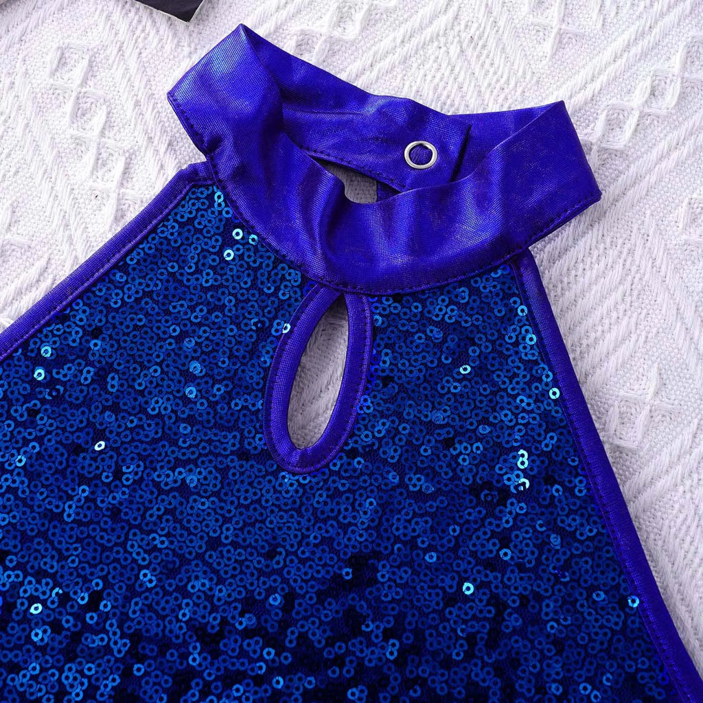 Kids Dance Wear Gymnastics Leotard For Girls Ballet Clothes Sequins Splice Metallic Gymnastics Bodysuit Children Dance Jumpsuit