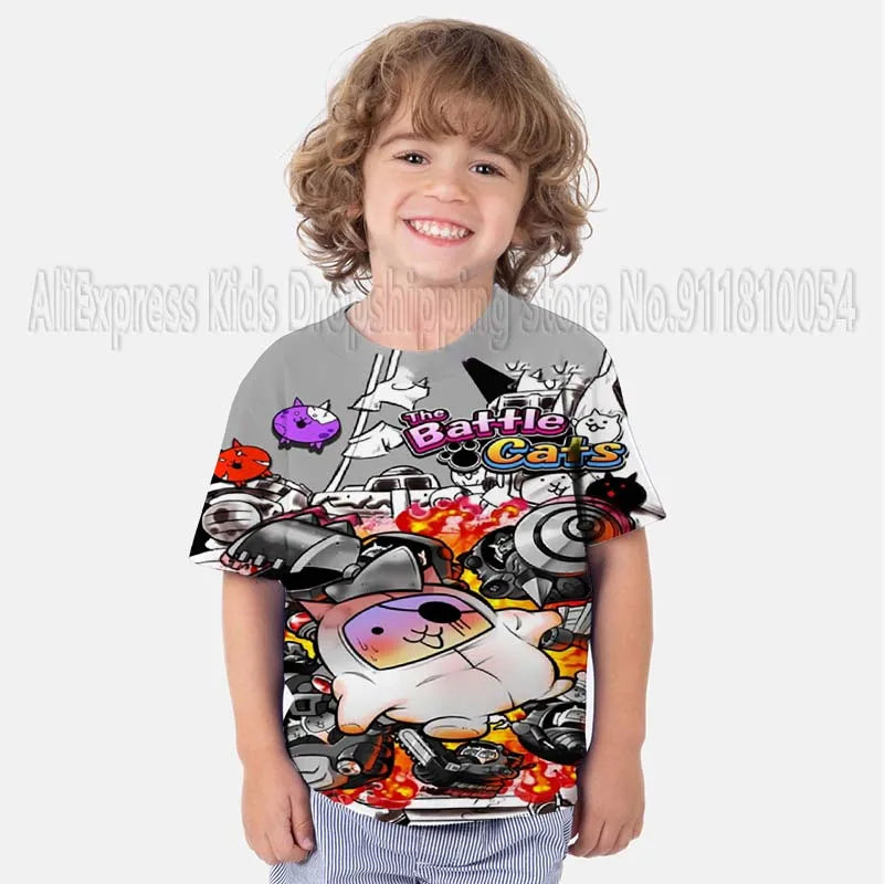 Kids The Battle Cats T Shirts Boys Girls Cartoon Game 3D Print Tshirts Summer Toddler Children Short Sleeve T-shirts Camiseta