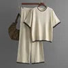Fashion Women's Loose Sweater Top High Waist Thin Wide Leg Pants Two-piece Set Womens Cotton Knit Pant Sets