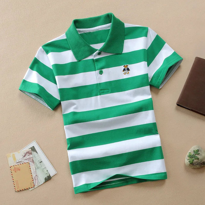 Kids Polo Shirts Summer Children's Short Sleeve Boys Top Polo Shirt Color Striped 2Y-12Y Teens Cotton Girls School Shirts