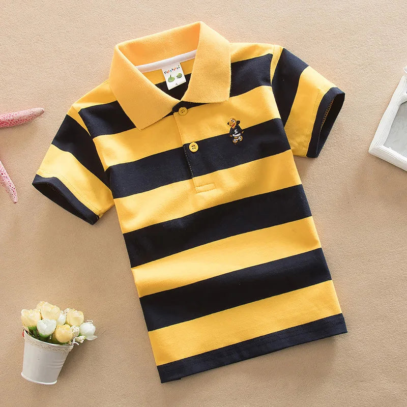 Kids Polo Shirts Summer Children's Short Sleeve Boys Top Polo Shirt Color Striped 2Y-12Y Teens Cotton Girls School Shirts
