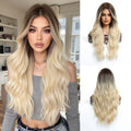 26inch Synthetic Fiber Wig Factory Natural Wavy Blonde with White Highlights Ombre Water Wave Wig with Elastic Cap Real Photo