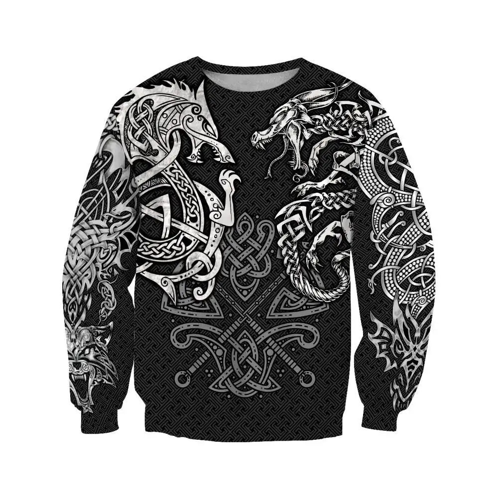 Fenrir Wolf And Dragon Tattoo 3D Printed Men Hoodies Sweatshirt Unisex Streetwear Zipper Pullover Casual Jacket Tracksuit KJ0197