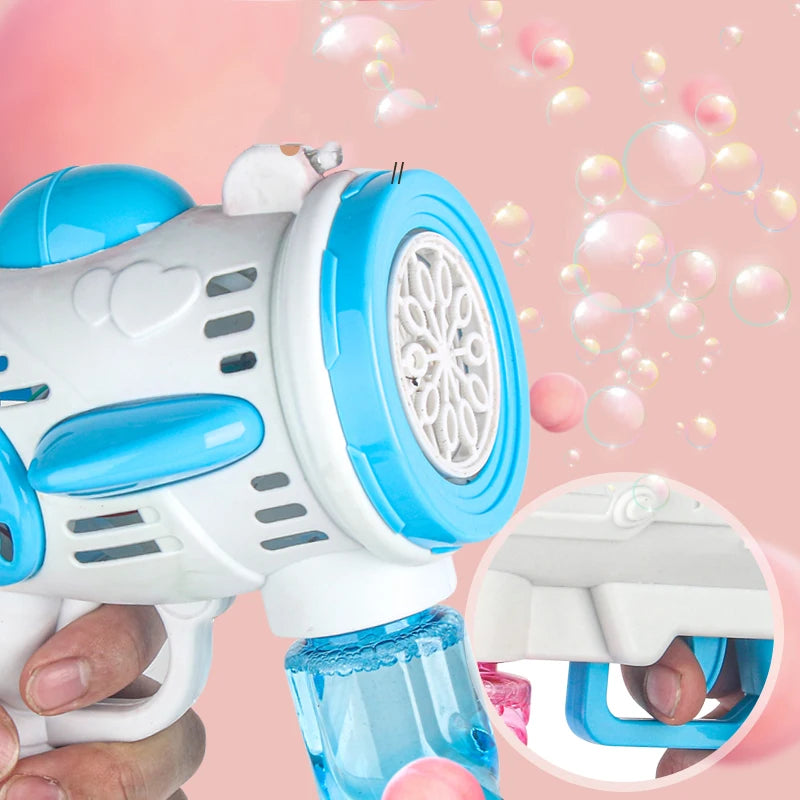 Professional Manufacturer Outdoor Toys Game Fun Angel Light Bubble Gun Blowing Bubble Machine 30 Holes Rocket Bubble Gun