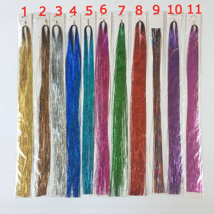 93cm Party Holographic Hair Accessories Glitter Hair Tinsel Sparkle Extensions 120Strands Bling Twinkle Hair Extension