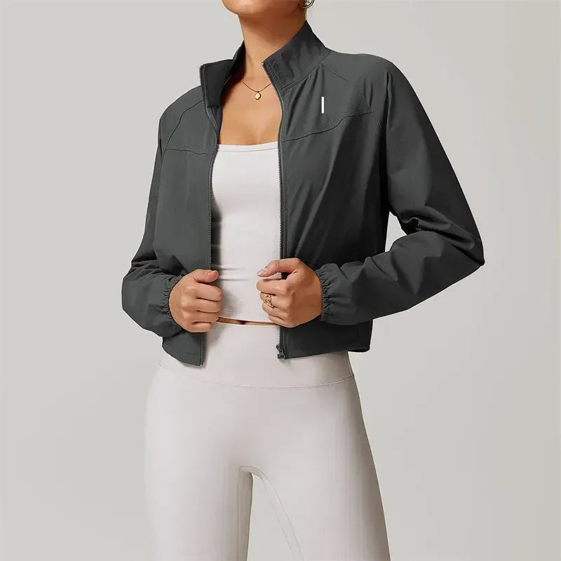 Women Yoga Jacket Sports Coat Windproof Yoga Clothes Quick-drying Long Sleeve Top Zipper Fitness Cardigan