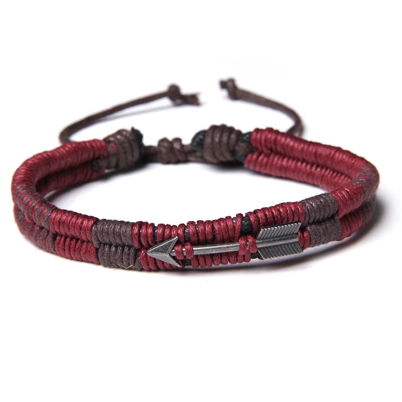Handmade Bracelets Set Men Black Onyx Stone Beads Bracelet Women Braid Adjustable Arrow Charm Pulsera Faceted Hematite Jewelry