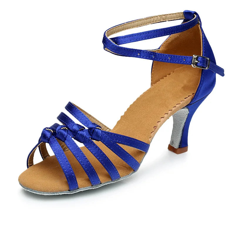 Professional Adult Latin Dance Shoes Adult Women Mid-high Heels Satin Dance Shoes Soft Soled Beginner Dance Shoes Black